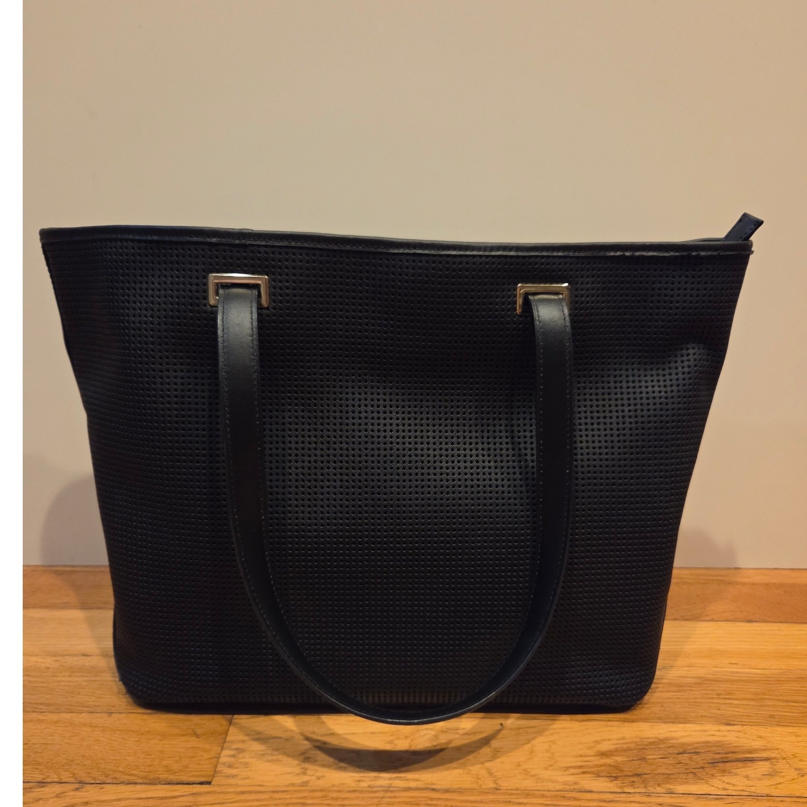Lo & Sons Seville Black Perforated Saffiano Leather Tote Complete Shell + Inside — image 2 of 8